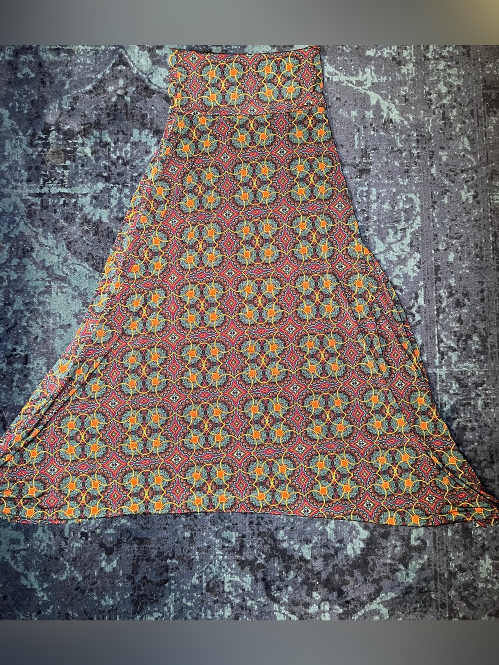 Colorful Geometric Printed Lula Roe Skirt - Red, Orange, Blue Pattern